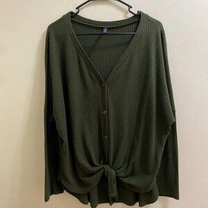 Olive Green, Waffle-Knit Sweater